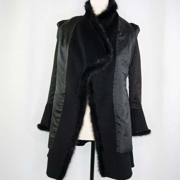 Vintage Gothic style Black Coat wool‎ blend with Mink  fur - Picture 15 of 16